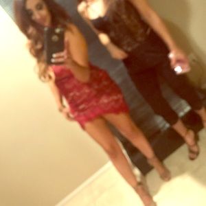 Red lace mini dress.